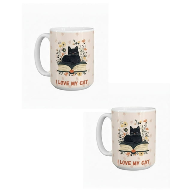 Duo de tazas de cerámica 445 ml diseño ilustrado de gato
