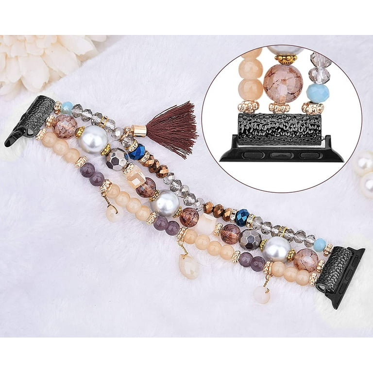 CAGOS Bracelet Compatible with Apple Watch Band 38mm 40mm 41mm Series 9/8/7/6/5/4/3/2/1/SE, Cute Dressy Boho Beaded Elastic Stretchy Pretty Strap
