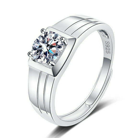 1 CT Color D VVS1 Moissanite Diamond Ring for Men 925 Sterling Silver Jewelry with Adjustable Circle
