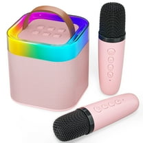 BONAOK Mini Karaoke Machine for Kids Adults, Gifts for Girls Boys Portable Bluetooth Speaker with 2 Microphones Wireless, Karaoke Toys for Birthday Home Party(Pink)