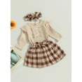 thumbnail image 3 of Bagilaanoe 2Pcs Newborn Baby Girls Skirt Set Ruffled Long Sleeve Romper Tops + Plaid A-line Skirt + Headband 3M 6M 12M 18M 24M Infant Casual Outfits, 3 of 8