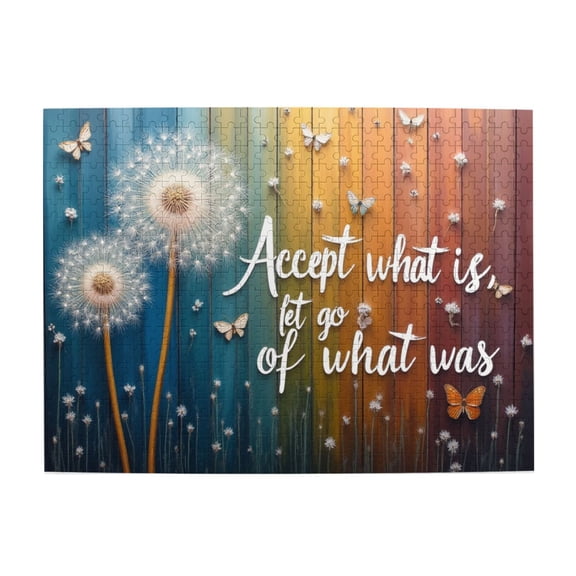 500 Pcs Jigsaw Puzzle For Adults Dandelions & Butterflies Accept What Is Let Go Of What Was Inspirational Artwork Relaxing & Challenging Puzzle Wooden Jigsaw Puzzle Adult Puzzles 500 Pcss 20X15In