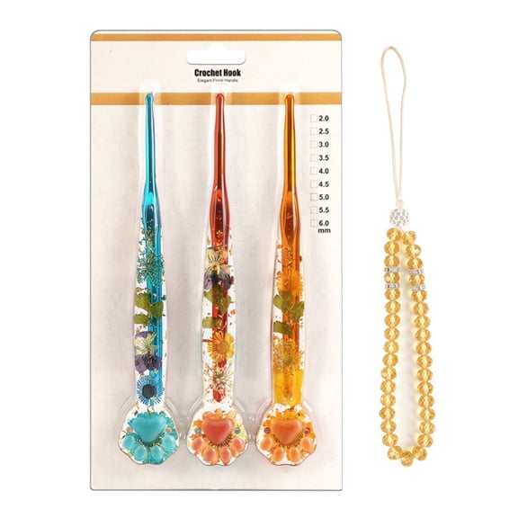 3 Pcs Resin Crochet Hook Set, Dried Floral Inlaid Ergonomic Comfort Grip Knitting Needles, DIY Art Craft Supplies for Crochet Lovers, Beginners & Knitting Crafters