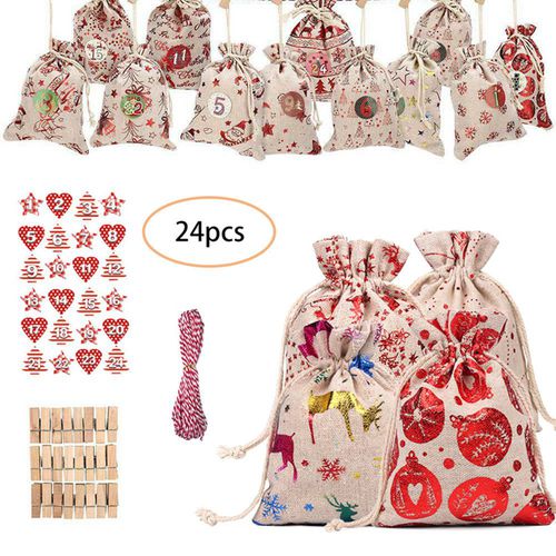 Diy Craft Padding 24PCS Bags Small for Christmas decoration with Clips Stickers Rope YOUTA Advent Calendar Bags Linen Countdown Calendar Resusable 