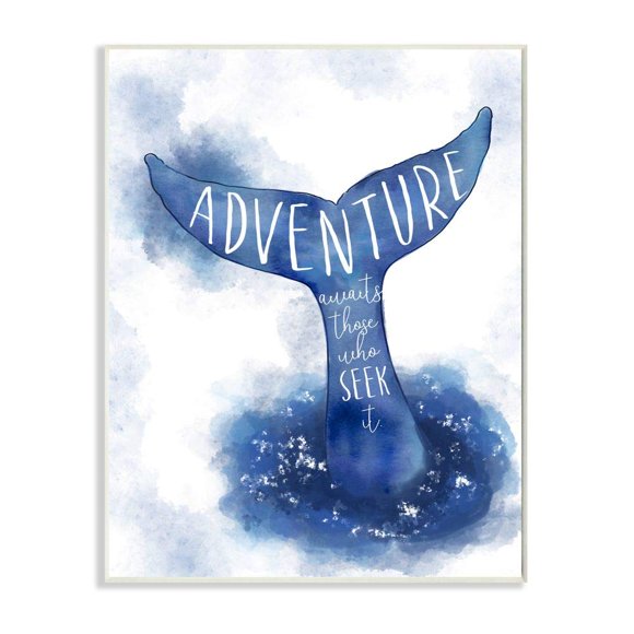 Stupell Industries Adventure Awaits Phrase Whale Tale Ocean Animal Inspiration, Designed by Ziwei Li Art, 10 x 15, Wall Plaque