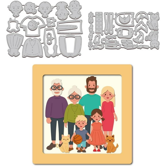 1 Set 2Pcs Family Cutting Dies Metal People Animal Die Cuts Embossing Stencils Template for Paper Card Making Decoration DIY Scrapbooking Album Craft Decor