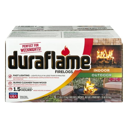 Duraflame 2.5lb Indoor and Outdoor Firelogs, 6-pk Case - Burn for 1.5 hours