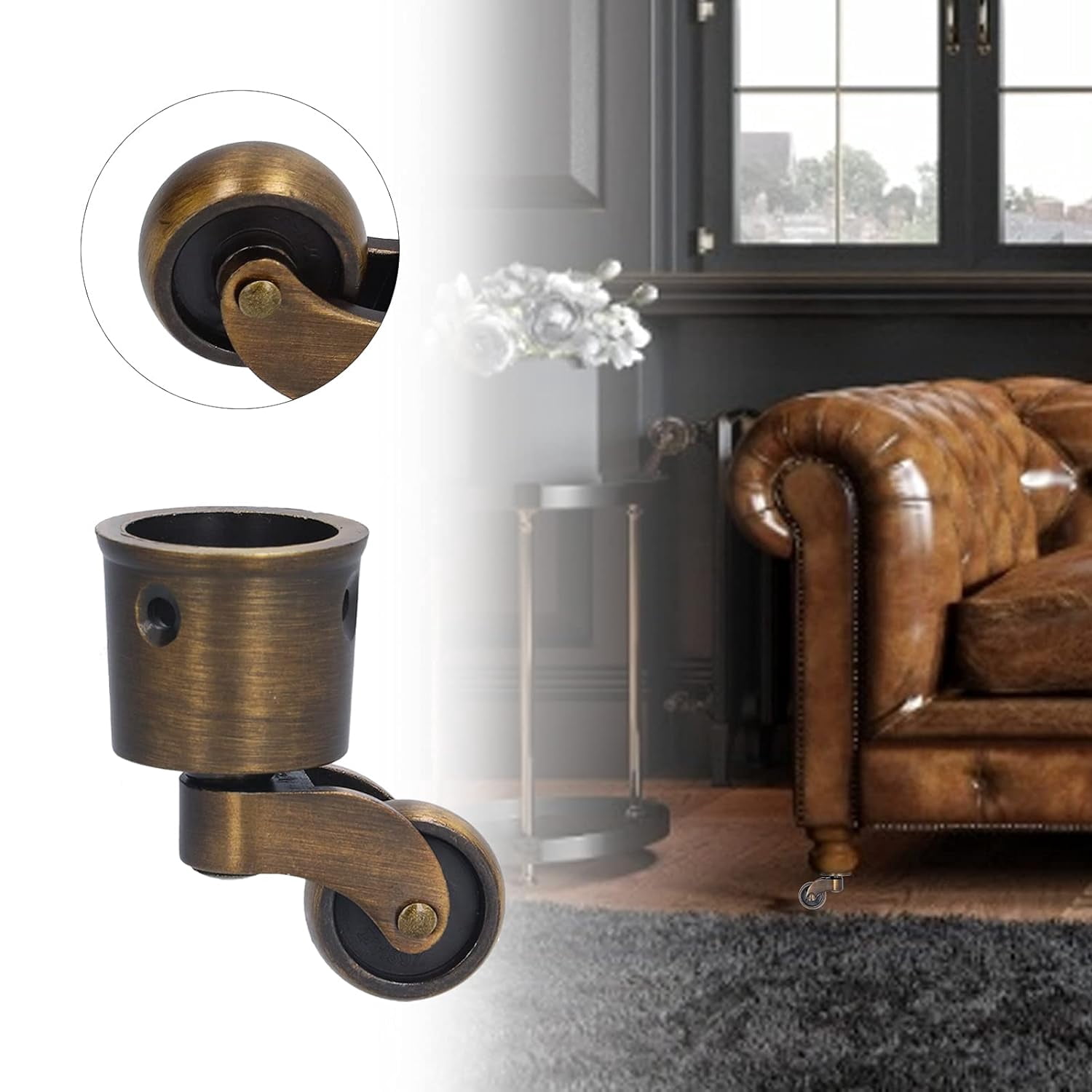 SLGHLSAHG Caster Wheels Round Cup, Casters Set of 4 Vintage Matt Wheels for Furniture Silent Threaded Casters Swivel Caster Wheels Threaded Stem Casters Locking Wheels Cart Wheels A65941