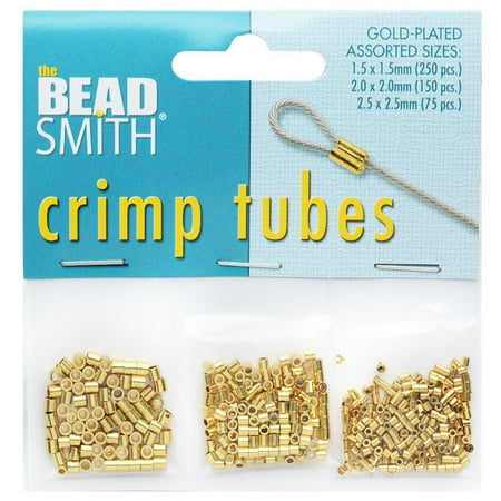 Metal Crimp Tube - BeadSmith Crimp Tube Assorted Variety Pack, 3 Sizes 1.5mm 2mm 2.5mm, 475 Pieces, Gold Plated