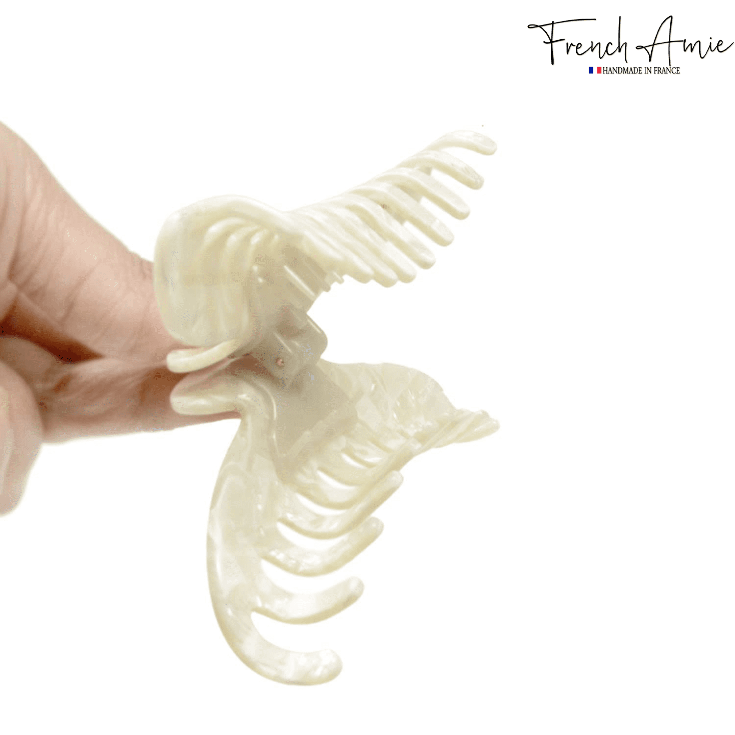 French Amie Contour Frost White Large 4 ¾” Handmade Cellulose Hair Claw Clip