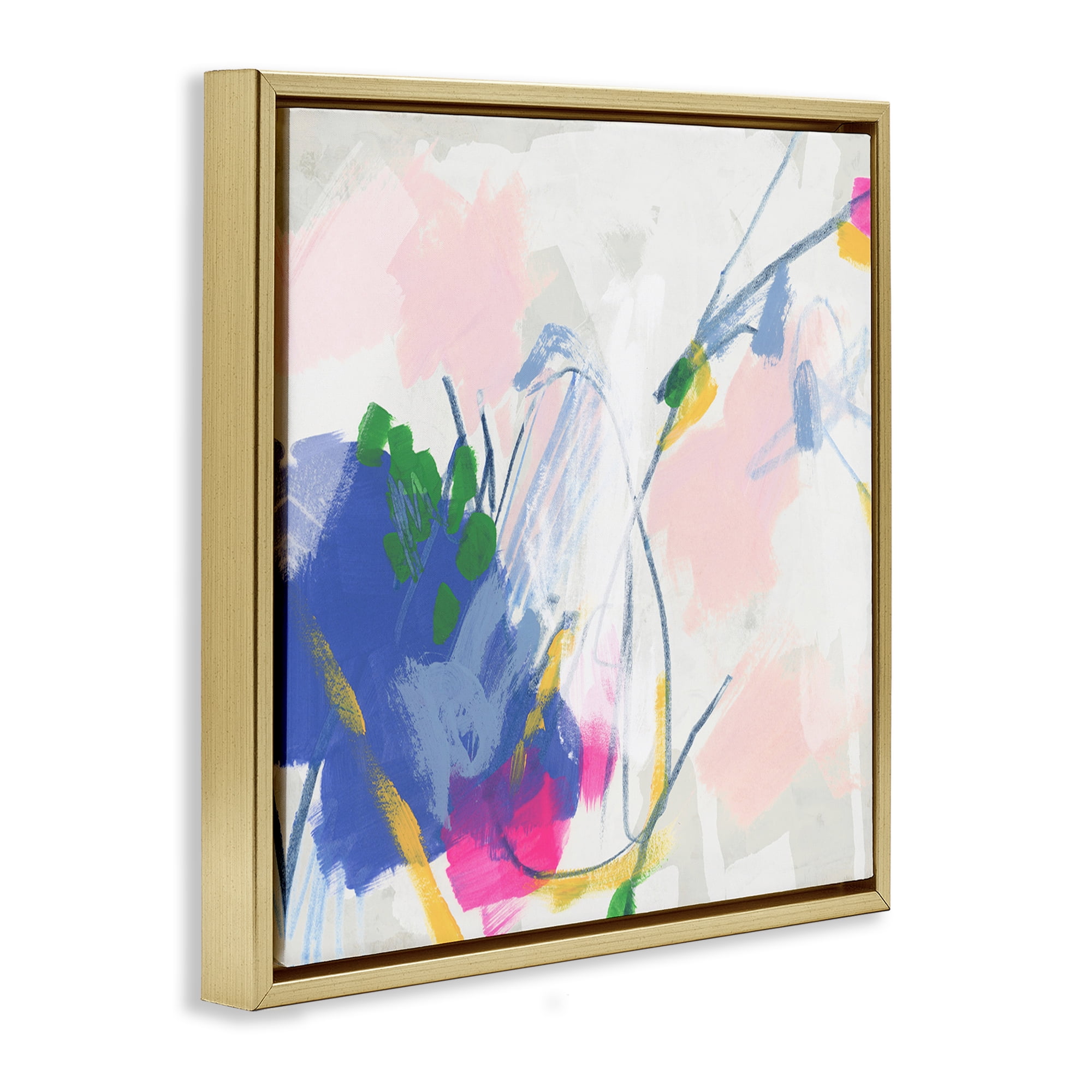 Stupell Industries Pink & Blue Abstraction Abstract Painting Gold Floater Framed Canvas Art Print Wall Art, 25 x 25