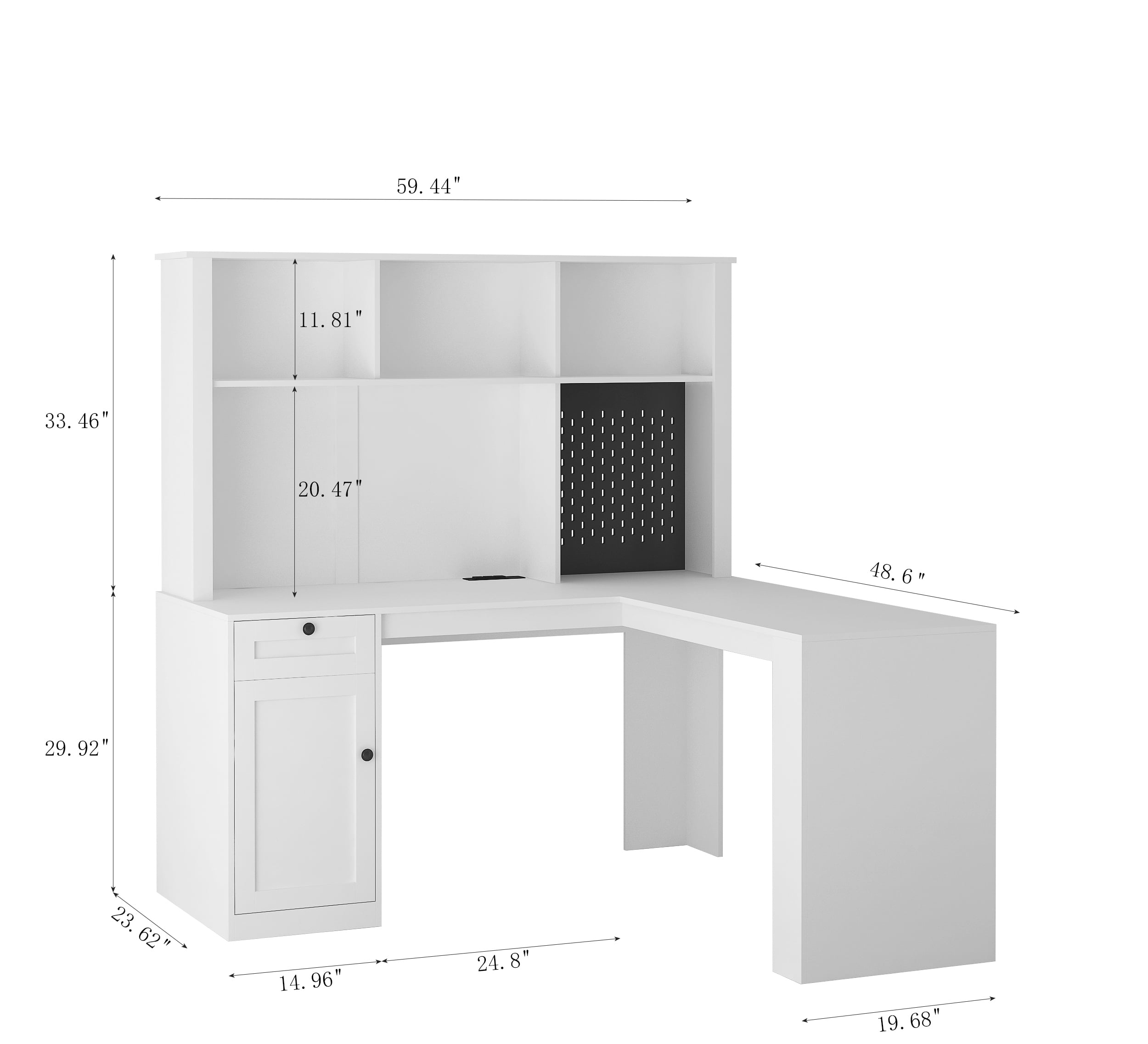 Royard Oaktree Wood L Shaped Computer Desk with Outlets, USB Ports, Drawer, Bookshelf, and Hutch