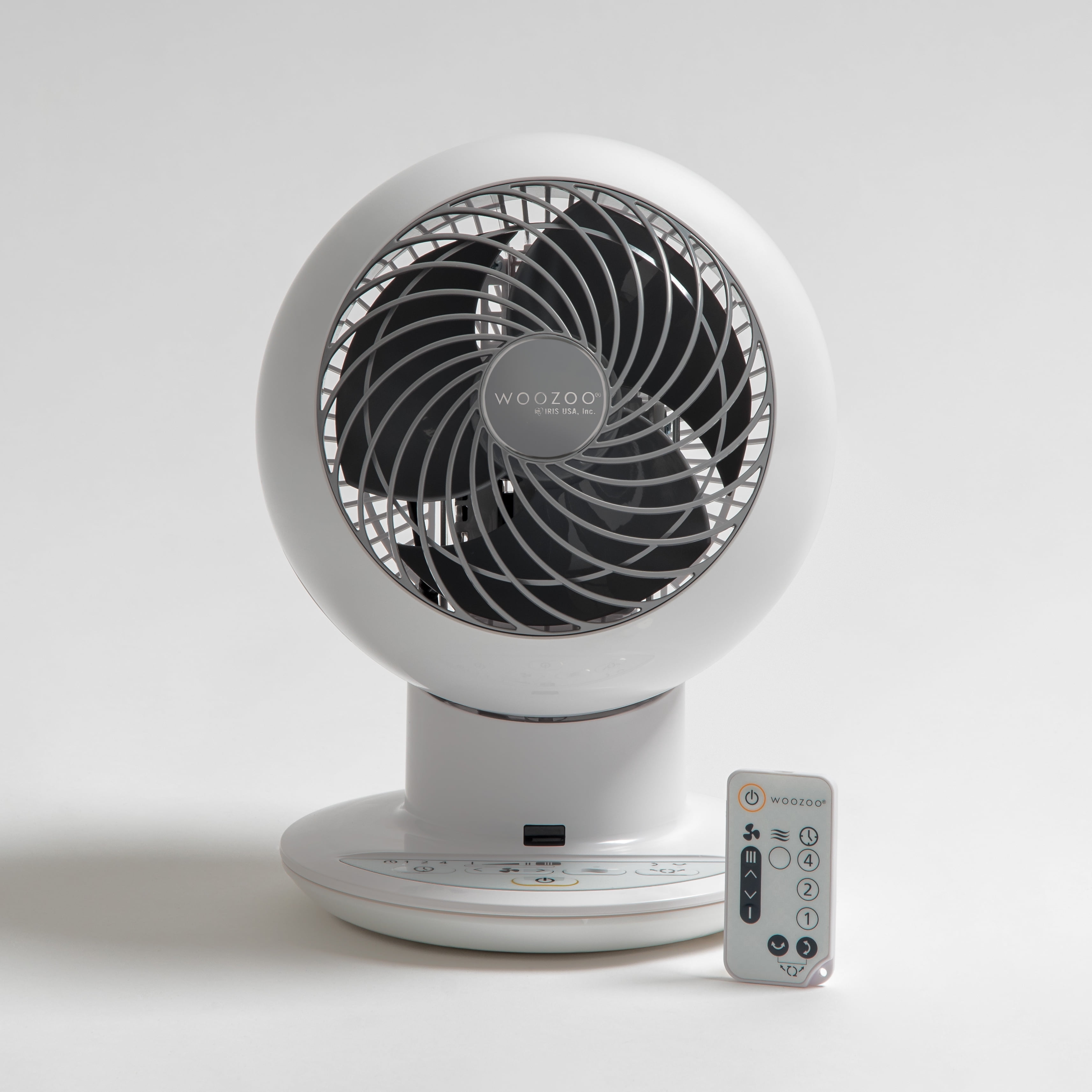 IRIS WOOZOO Fan with Remote, Oscillating Fan, Desk Fan, 5 Speeds, 90° Adjustable Tilt, White