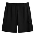 thumbnail image 6 of YOIAVAIOY Men's Shorts Cotton Linen Pleated Shorts Casual High Waisted Summer Lightweight Beach Shorts Fashion Hiking Lounge Shorts Black S, 6 of 6