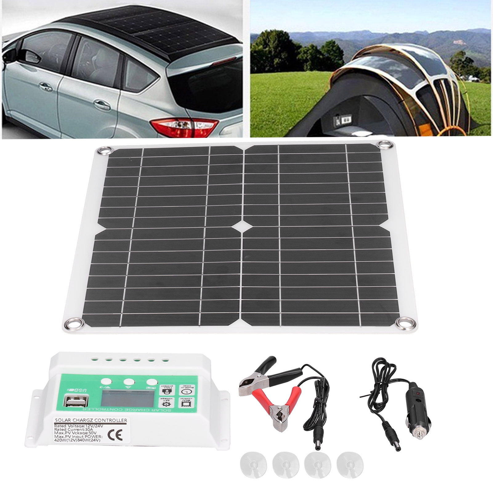 Rupoun 40W 18V Monocrystalline Silicon Flexible Solar Panel Kit with 30A Controller, Waterproof Photovoltaic Module for RV Marine Boat Car Camping Charging (11.02x11.02 inches / 28x28 cm)