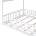 thumbnail image 5 of Full Size House Bed, Wood Montessori Bed Full Floor Bed Frame with Fence Shaped Guardrails and Roof, White, 5 of 7