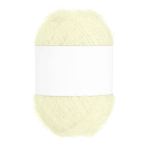 Hilo Scrubbie de 218 yardas, hilo de brillo de poliéster Scrubbie para paños de cocina, ganchillo, tejido, manualidades, mantas, alfombras, suéteres, bufandas, gorros, color crema y amarillo