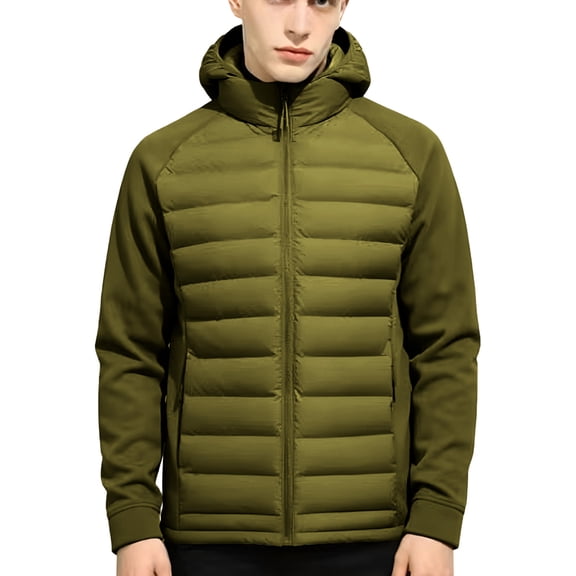 Men's Lightweight Puffer Jackets, Water-Resistant Casual Winter Hooded Coat, Travel