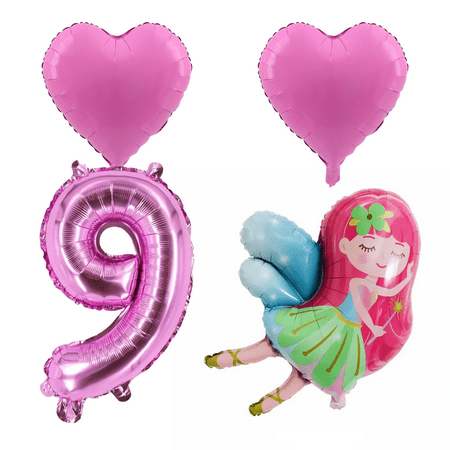 Fairy 9th Birthday Party Balloons Pink Number Foil Set Girl