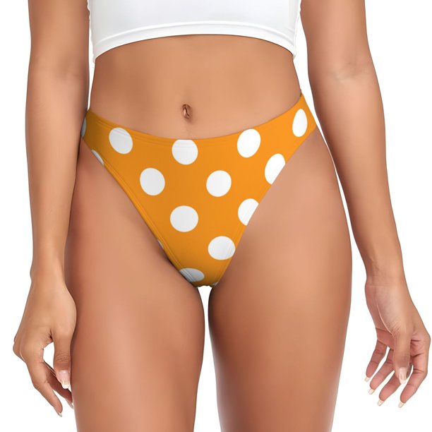 Fotbe Orange And White Polka Dot Tanga Sin Costuras para Mujer con Estampado – Panties Invisibles, Transpirables y Cómodos para Uso Diario-Medium