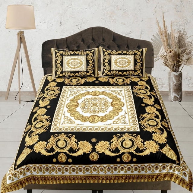 Oro Barroco Lujoso Juego de Funda Nórdica Estética Juego de Cama Completo Decoración Victoriana,
