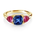 thumbnail image 2 of Gem Stone King 18K Yellow Gold Plated Silver Blue Created Sapphire and Red Created Ruby 3 Stone Engagement Ring for Women (2.86 Cttw, Gemstone September Birthstone, Available in Size 5, 6, 7, 8, 9), 2 of 3