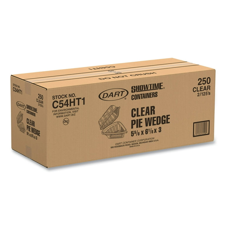 Showtime Clear Hinged Containers, Pie Wedge, 6.67 oz, 6.1 x 5.6 x 3, Clear, Plastic, 125/Pack, 2 Packs/Carton Showtime Clear Hinged Containers, Pie Wedge, 6.67 oz, 6.1 x 5.6 x 3, Clear, Plastic, 125/Pack, 2 Packs/Carton