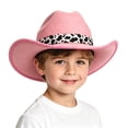 thumbnail image 2 of Cow Print Cowboy Hat for Boys Girls Wide Curved Brim Windproof Cowgirl Hat Vintage Costume Party Sun Hats Pink, 2 of 6