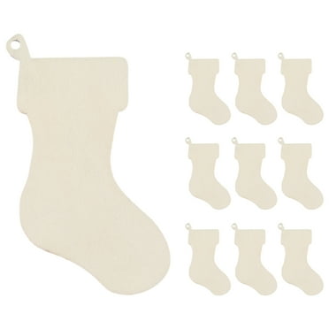 10pcs Wooden Stockings Pieces Socks Shape Wood Chips Crafts Unfinished Wooden Cutouts DIY Hanging Ornament Tree Decor for Christmas Party Festival