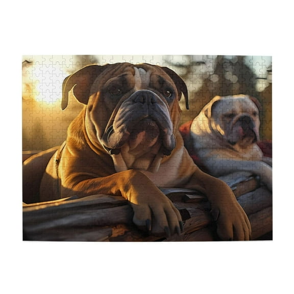 Bulldog Relaxing Sunlight Two 500-Piece Wooden Jigsaw Puzzle for Adults, Fun & Challenging Family Brain-Teaser, Perfect Home Decor & Gift
