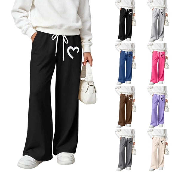 DJDLJWCJ Teen Girls Wide Leg Sweatpants Winter Warm Elastic Waist Drawstring Baggy Pants Side Pocket Athletic Pants Purple Size 5