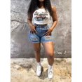 thumbnail image 5 of Women's Distressed Denim Shorts Curve Hugging Frayed Hem Summer Jeans, 5 of 8