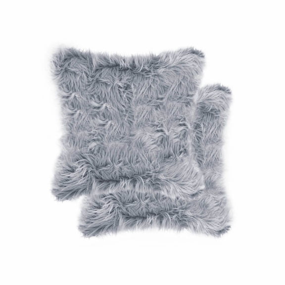 Modern Decorative 18" x 18" x 5" Faux Fur Pillow - 2-Pack, Grey