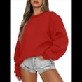 thumbnail image 2 of Sudaderas de Larga para Mujer, Cuello Redondo, Jerséis Holgados, Tops de Otoño Rojo L, 2 of 9