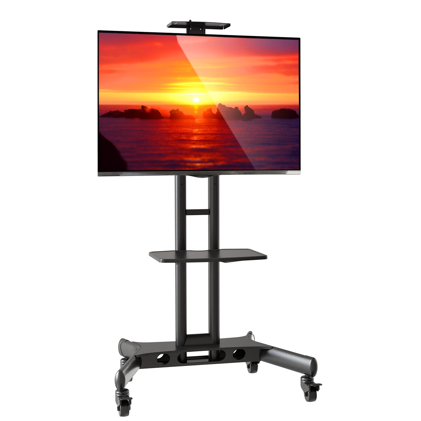 Mobile Adjustable Black Glass TV Stand W/ Bracket for 32 to 65 inches Plasma LCD