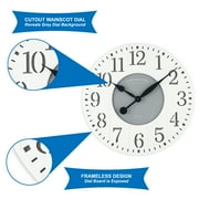 Mainstays Indoor Round 23.5\ White and Gray Arabic Wainscot Farmhouse Analog Wall Clock
