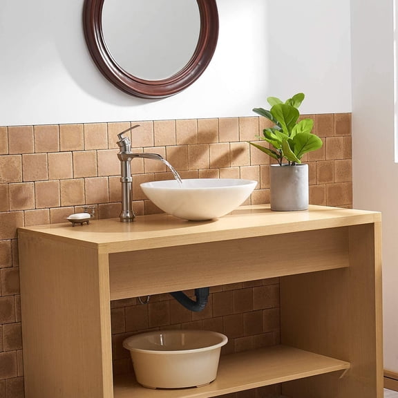 Vessel Sink Faucet - Brushed Nickel Waterfall Spout Single Handle Bathroom Faucet with Pop Up Drain