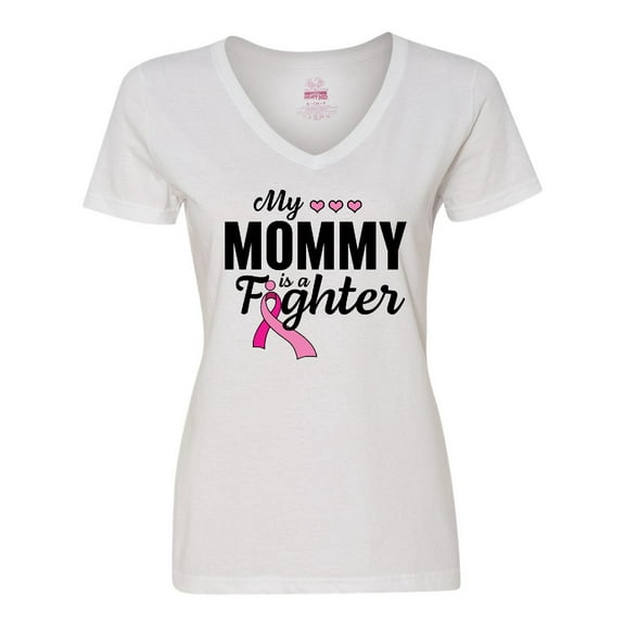 Inktastic Breast Cancer Awareness My Mommy is a Fighter Women's V-Neck T-Shirt