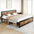 thumbnail image 3 of Queen Size Bed Frame with Wooden Headboard and Footboard, Heavy Duty Metal Sturdy and Durable Platform, Noise Free, No Box Spring Needed, Easy to Assemble, Rustic Brown, 3 of 8