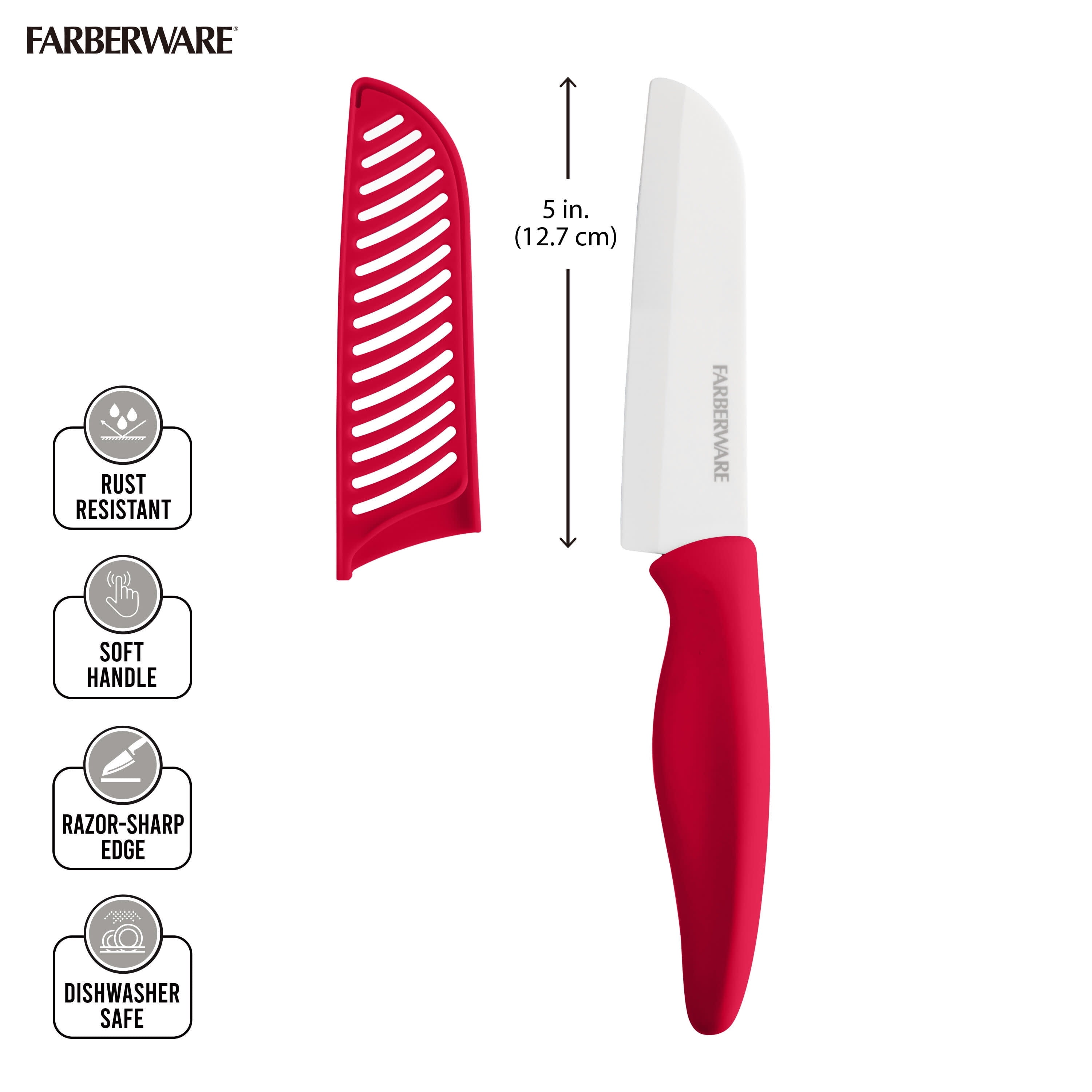 (2 pack) Farberware Professional 5-inch Ceramic Kitchen Santoku Knife in Red
