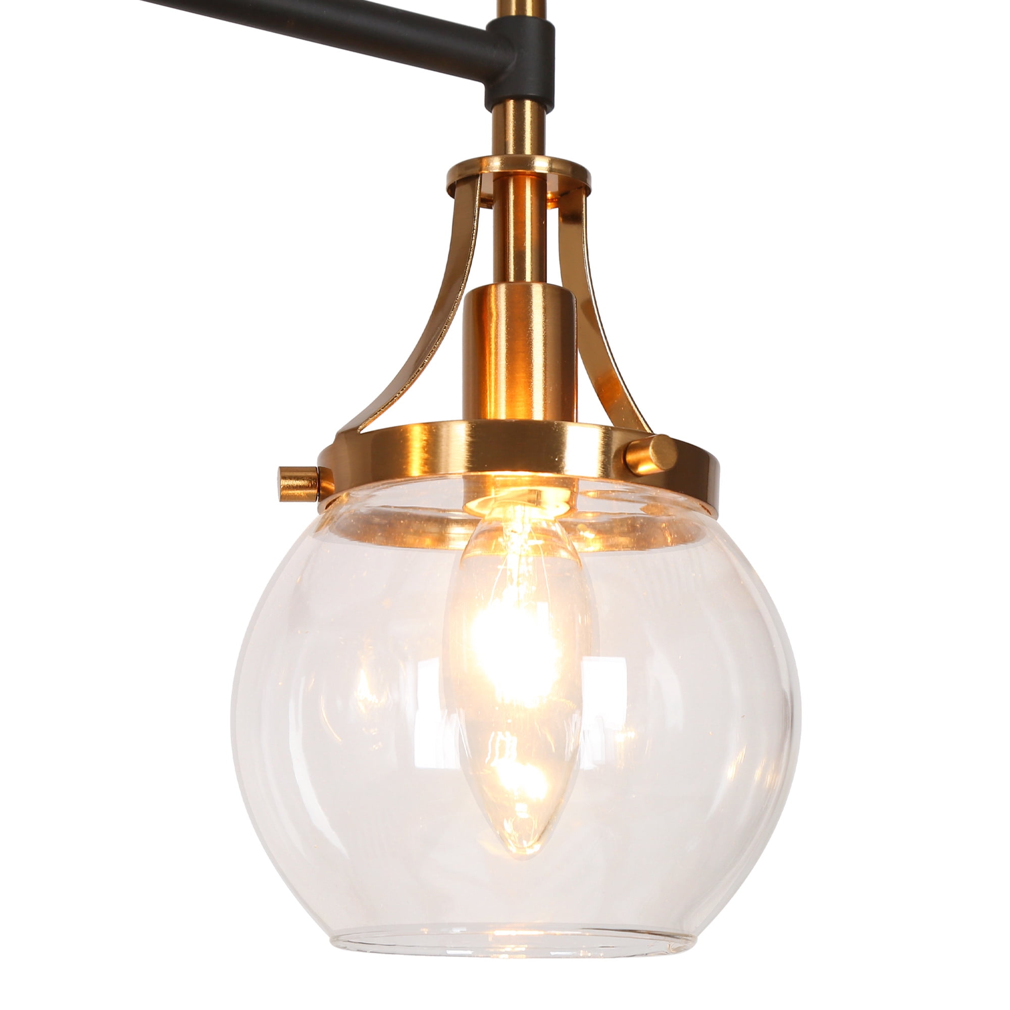 LNC Modern 5-Light Linear Chandelier with Clear Globe Glass Shades, Black and Brass Finish