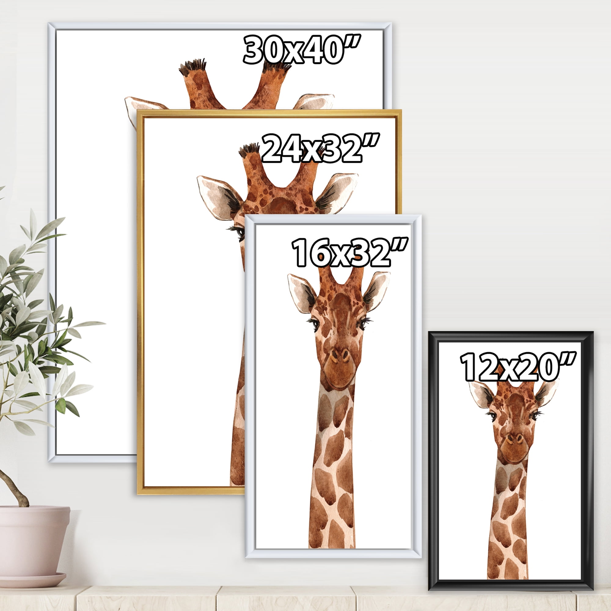 Designart 'Close Up Portrait of A Giraffe XI' Farmhouse Framed Canvas Wall Art Print