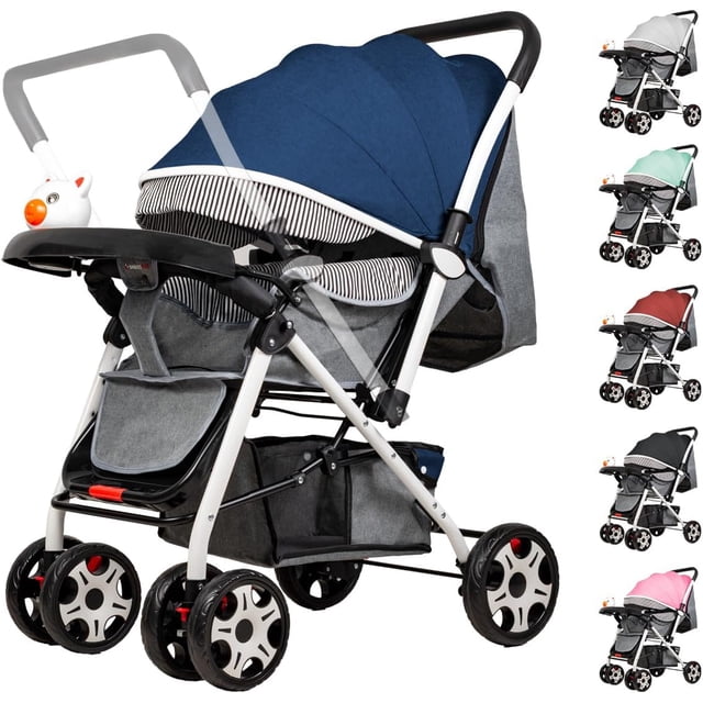 Carriola Infantil De Lujo Con Toldo De Viaje Compacta Y Ligera Carriola Para Bebe Con Jugetes Tela Transpirable Carrito Para Bebe Con Mango Ergonomico Carreola Ultra Ligera Y Comoda (Azul)