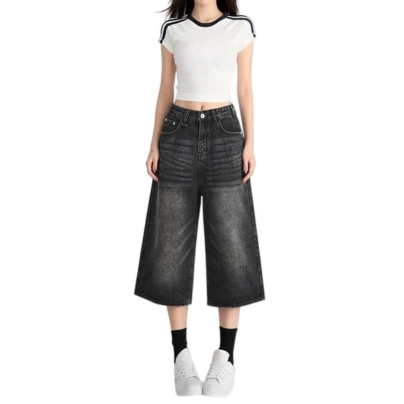 JJHGVB Capri Jeans Knee Length Capri Pants pedal pushers for women Cropped Stretchy Denim Cropped Pant Trendy Denim Capri Pants Capris Denim Pants capri lounge pants Relaxed Fit Black L