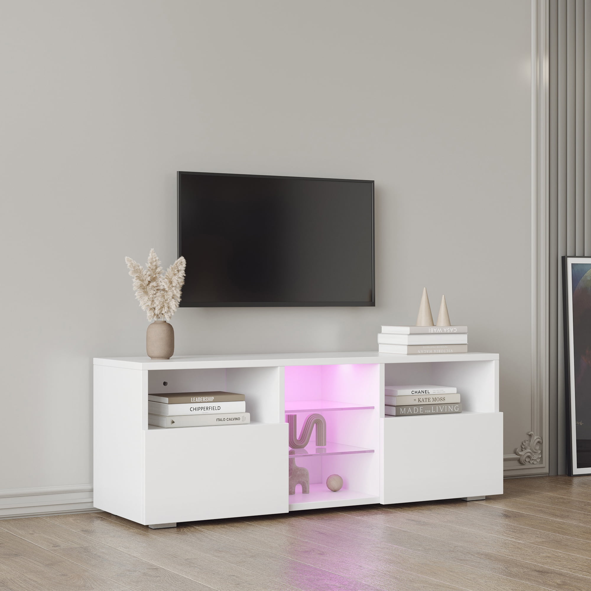 Details about   High Gloss Modern TV Stand Cabinet Unit 20 Color LED Lights Drawer for 55" TV US 