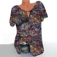 thumbnail image 4 of Nmnitkp Women's Casual Dressy Tops Floral Ruffle Pleated Short Sleeve Tops Cute Boho V Neck Loose Blouses Summer Shirts S-2XL, 4 of 8