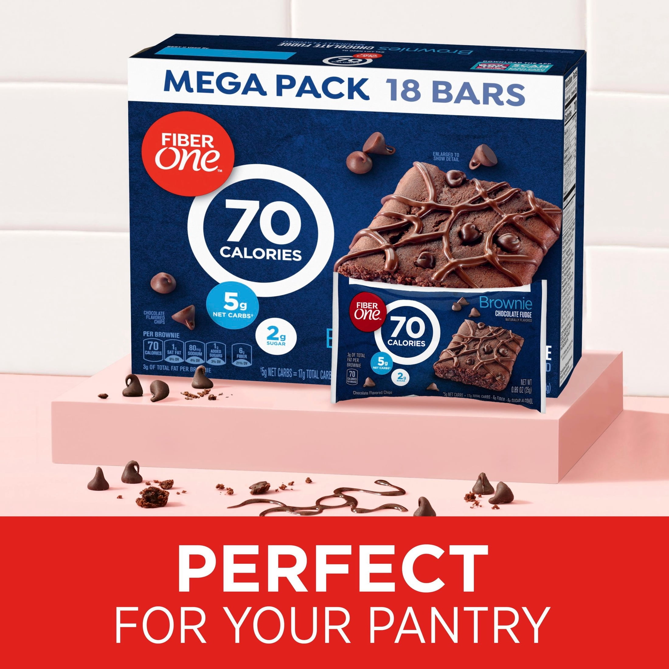 Fiber One 70 Calorie Brownies, Chocolate Fudge Snack Bars, Mega Pack, 18 Count, 16 oz