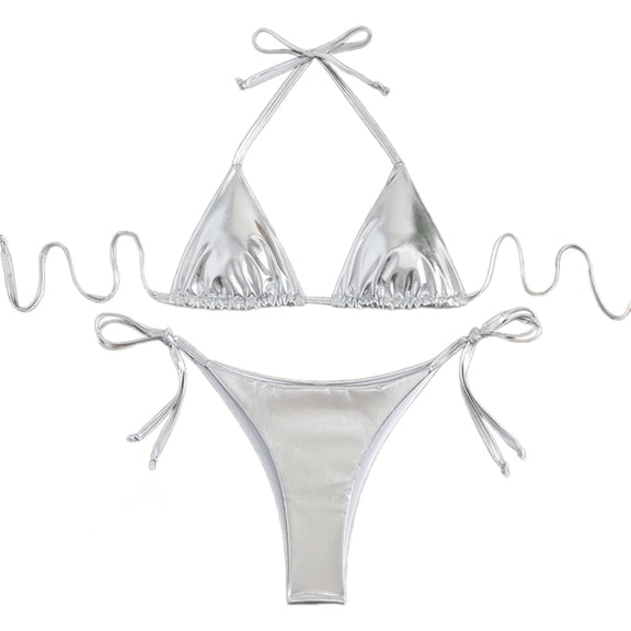 WINDLAND Women Halter Neck Bikinis Set Straps Swimsuits High Cut Thong Swimwear