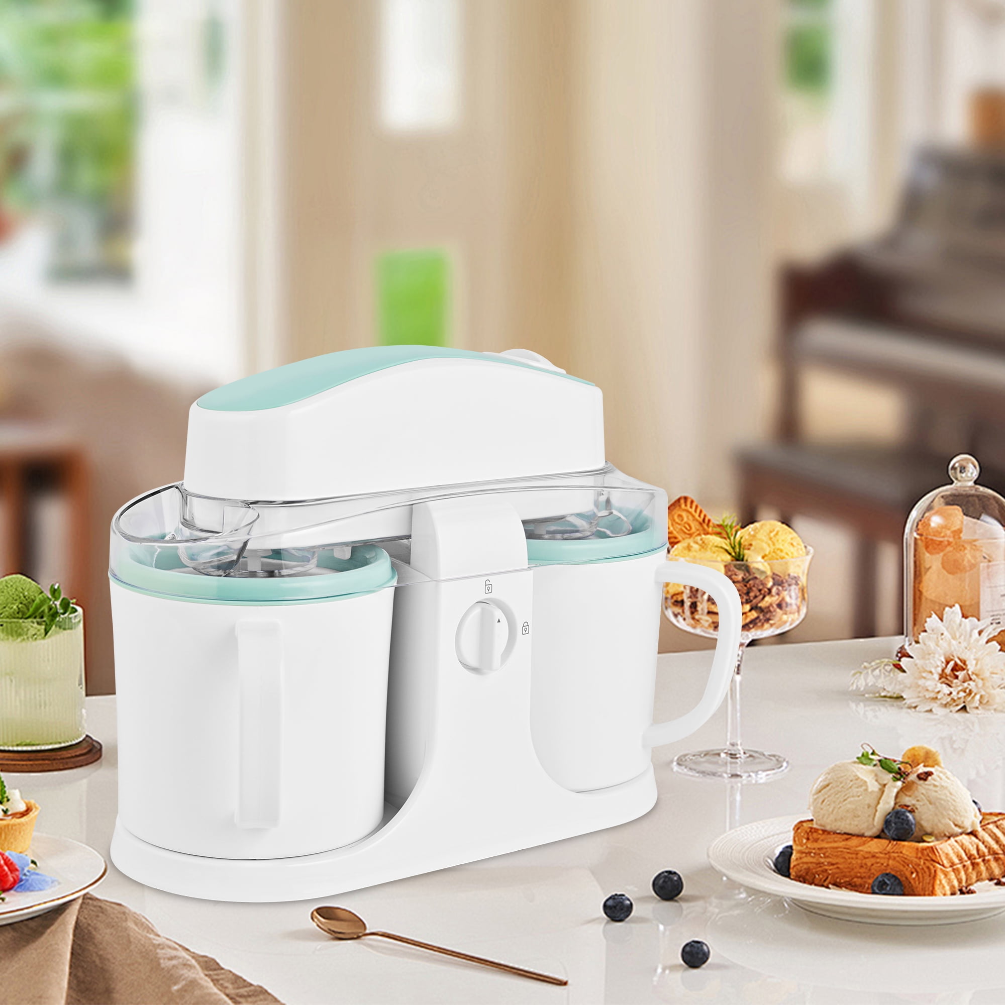 SUSTEAS Ice Cream Maker Machine for Home Use, with Two Ice Cream Bowls,Simple Operation and Easy to Clean,White Green