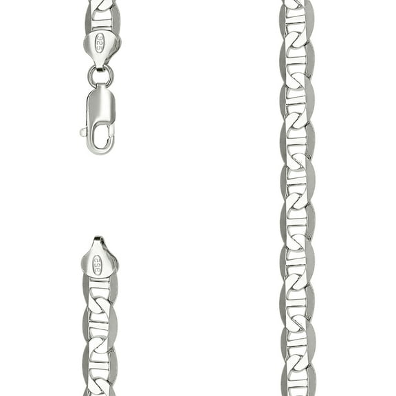 925 Sterling Silver Solid Classic Mariner Chain Silver 8mm Necklace 18 Inch Chain Necklace for Women and Men